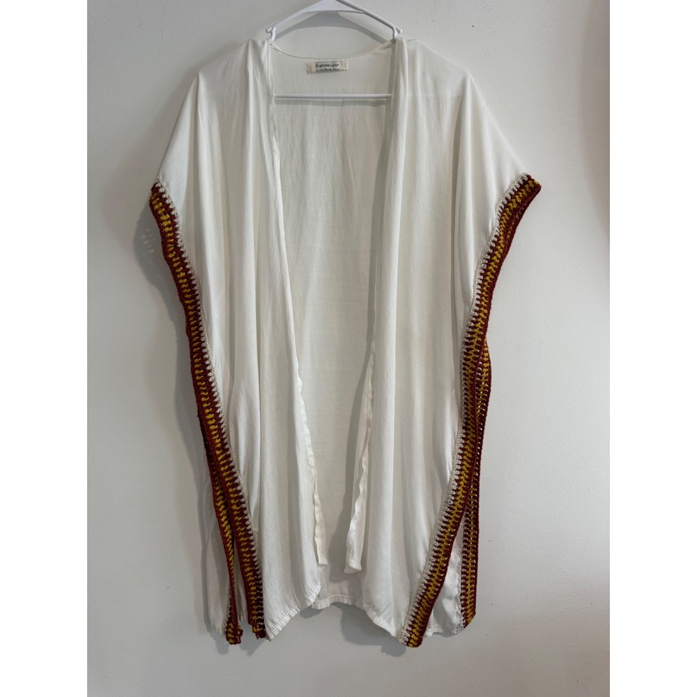 Francesca's Crochet Trim Open Front Kimono Women One‎ Size White Boho Layer